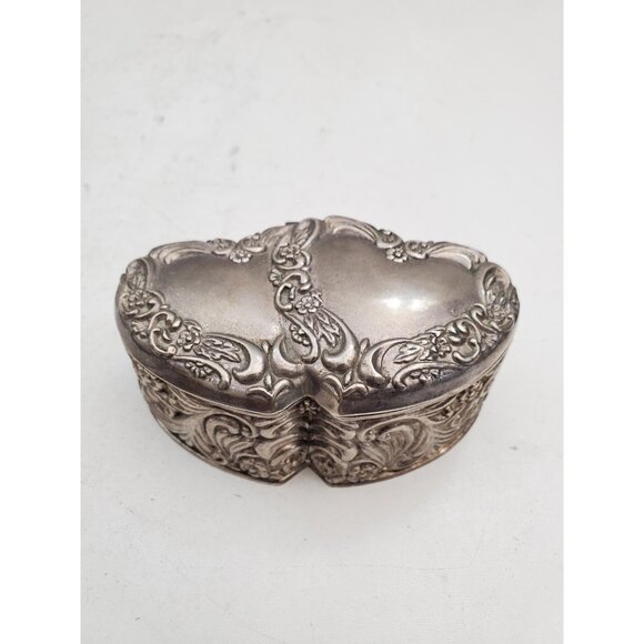 Vintage Silver Plated Double Heart Shaped Trinket Dish - Red Lining - Picture 5 of 10